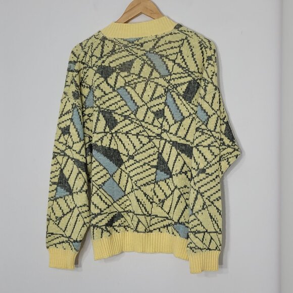 Prince Bellini Vintage Knit Preppy Yellow Gray Cotton Blend Cottagecore Sweater - Picture 4 of 13